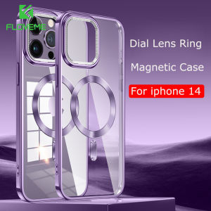 FLOVEME With Dial Plating Lens Ring Phone Case For iPhone 14 13 12 11 Pro Max 14 Pus Magnetic Wireless Charging Plating Clear Back Cover For iPhone 14 13 12 11