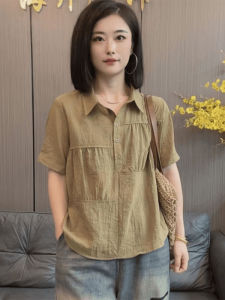 Summer New Loose Maternity Shirt Womens Pure Color Patchwork Short Sleeve Polo Collar Casual Fashion Mommys Clothing