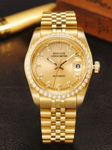 Bansdon Mens Automatic Mechanical Watch Waterproof Luminous Stainless Steel Band Fashionable round Dial Sapphire Crystal