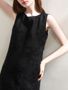 Miccbeirn | Elegant High Waist Embroidered Sleeveless Pure Flax Long A-Line Dress Versatile Vest Dress Summer Commute Vintage Style