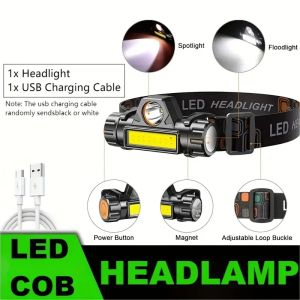Super Bright Outdoor built-inBattery Rechargeable LED COB Headlamp w/ Magnetic Waterproof Flashlight For Cycling Fishing Running