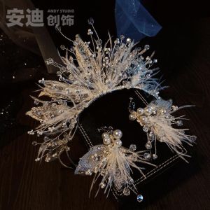 Super Fairy Mori Style Feather Bridal Crown Headdress New New Arrival Classy Lace Embroidered Sequins Handmade Original Crown