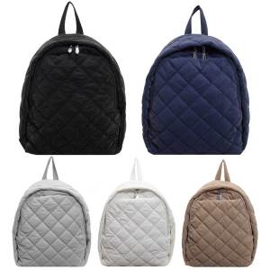 Puffer Bag for Women Men Quilted School Bag Nylon Adjustable Strap Laptop Backpack Zipper Rucksack Travel Daypack
