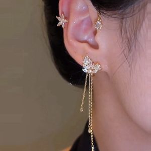 Ear Clip-Month Splash Star River Ear Clip No Pierced Female Ear Hanging Earrings Accessible Luxury Fancy Small Square round Face Earrings
