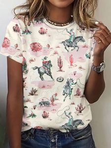 Womens Tee - Cowgirl & Western Desert Pattern Graphic Playful Rodeo Print Design for Casual Daily Wear