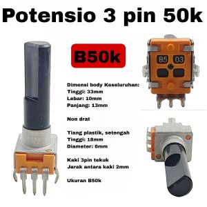 Potensio 3 pin B50k Mono Kaki 3 Tekuk Segi Orange B503 Tangkai Panjang
