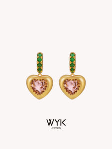 WYK | French Luxury Gold Heart Gemstone Earrings
