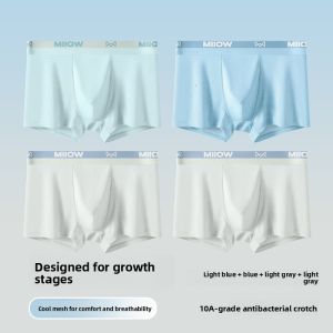 Miiow | Ice Silk Underwear For Teenage Boys Developmental Period Big Kids Boys Boxer Shorts High School Students Four Corner Briefs