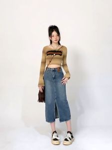 rok denim panjang rok korean style rok a line rok belah rok midi rok kekinian