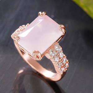 Huitan Gentle Women Ring Inlaid Pink Cubic Zirconia Luxury Wedding Engagement Accessories Fashion Rose Gold Color Lady Jewelry