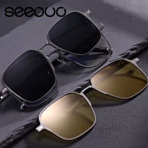 Seeouo Kacamata ClipOn Anti Radiasi Blueray Bisa Minus Bahan Metal Simpel kotak Kekinian Fashion Pria Wanita Korean Style 7009 7026 7027