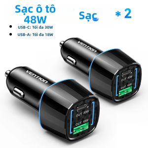 Vention | Sạc Ô Tô USB Vention 48W Sạc Nhanh QC3.0 PD Type C Sạc Nhanh Cho iPhone 16 Điện Thoại Di Động Xiaomi