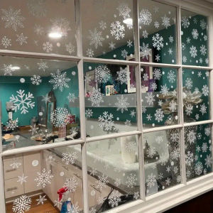 115Pcs White Snowflakes for Christmas Winter Door Decorations Snowflake Ribbon Wired Snowflake Window Clings