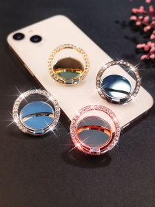 ตัวช่วยวางโทรศัพท์มือถือแบบโลหะประดับเพชร กลวงสำหรับผู้หญิง ด้านหลังติดแบบติดบนโต๊ะ วงแหวนนิ้วสำหรับรองรับ