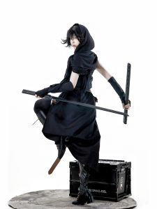 Original Dark Cyber Lolita Windbreaker Dress Set Bear Dumpling Low Waist Polyester Spring Autumn Winter Seasonal Gothic Style