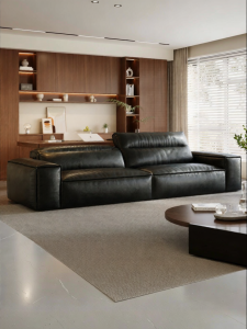 Modern Minimalist Italian Luxe Small Apartment Sofa Top Grain Leather