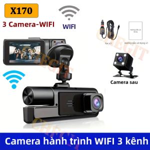 Camera Hành Trình 3 Camera Điều Khiển Bằng Ứng Dụng WiFi Ghi Hình DVR 1080P Tích Hợp Camera Hồng Ngoại Nhìn Đêm Ghi Hình Vòng Lặp Màn Hình IPS 2 Inch Cảm Biến G & Gương Chiếu Hậu