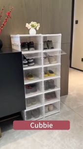CUBBIE Lemari sepatu plastik rak sepatu lipat kotak sepatu transparan lemari sepatu susun tertutup rak sepatu akrilik