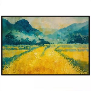 Tranh phong cảnh quê hương cánh đồng lúa chín vàng tranh treo tường tranh dán tường in canvas. CGI-466