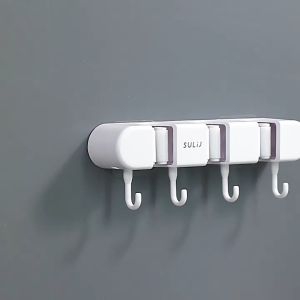 Broom Mop Holder with Hooks Wall Mounted Broom Storage Rack No Drilling Self-Adhesive Kitchens Organizer Multifunction