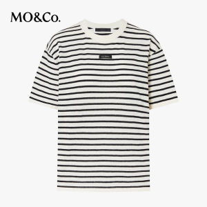 MO&Co. | Lightweight Loose Short Sleeve Crew Neck Knit Top with Stripes