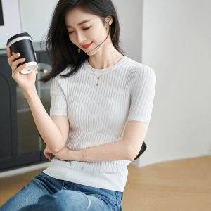 Misoshine | Commuter Simple Design Fitted Knit Top with Ribbing Pattern for Women