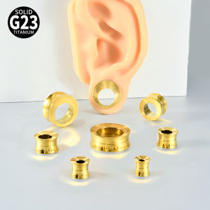 1PC G23 Titanium Golden Millgrain Ear Tunnel Plugs Hollow Ear Gauge Earring Expander Stretchers Body Piercing Jewelry 8MM-25MM