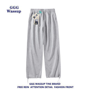 กางเกงขายาวทรงหลวมสไตล์สปอร์ตสำหรับผู้ชาย GGG WASSUP สีเทา กางเกงขายาวลำลอง ทรงหลวม กางเกงขายาวทรงตรง ทรงหลวม