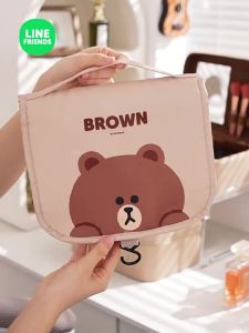 100% Authentic Line Friends Cosmetic Bag Large Capacity Water-resistant Portable Toiletry Travel Swimming Bath Bag Anti-fouling Dirt-resistant Moisture-proof Brown Birthday Gifts LFB285