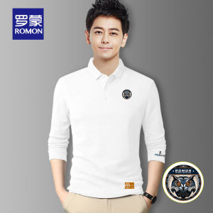 Romon Spring and Autumn Long Sleeve T-shirt Youth Mens Clothing Fashion Business Casual Pure Cotton Lapel Polo Shirt Easiest for Match Bottoming Shirt