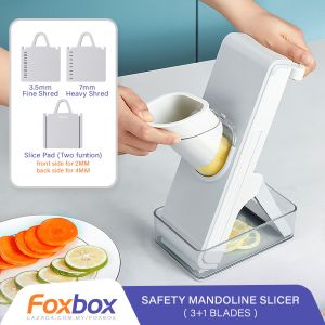 FOXBOX Safety Mandoline Slicer / Multi-functional Vegetable Cutter / Vegetable Shred / Vegetable Slice / Vegetable Cutter / 3+1 Blades