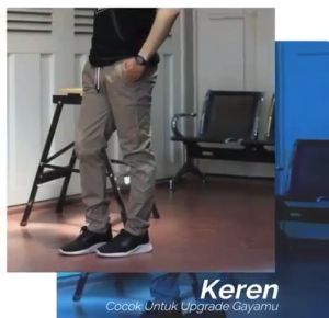 PROMO 100RIBU 3PCS CELANA CHINOS COWOK PANJANG KARET PINGGANG RIP KOLOR