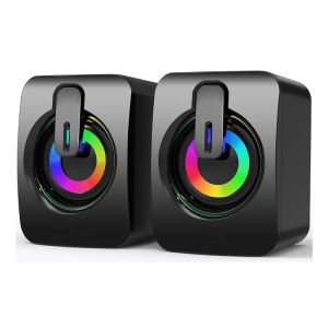Portable Home Speaker USB 3.5mm Audio Interface Wired Mini Subwoofer Speaker LED Light Loud Box Computer Slab Cell Phone