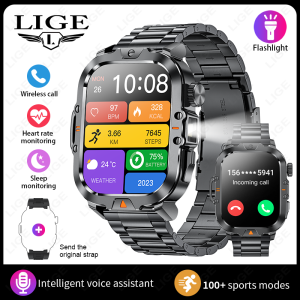 LIGE | LIGE Full Touch Screen 410mAh Battery Smart Watch Men LED Light Sports Fitness Bluetooth Call lP68 Waterproof Men Smart Bracelet