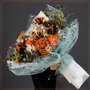 Korean Style Floral Embroidery Packaging Paper for Fresh Flowers Art Bouquet Materials Rose Flower Shop Packaging Net