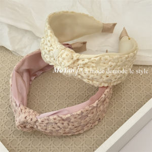 Korean Style Lace Flower Patch Satin Hairband Wide Version Outdoors Womens Knot Headband Hair Accessories Hair Clip