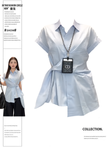 Elegant Plum Size Womens Loose Shirt French Style Summer New Loose Tie Waist Top Chic And Stylish Short Sleeve Feminine