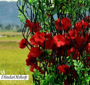 Dekorasi Rumah Bunga Artifisial 10 Btg bambu Ulir Hitam Anyelir Merah 180cm(Tanpa Pot)