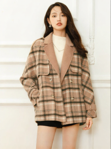 Yigue | Double Sided Plaid Wool Coat Loose Thick Double Breasted Suit