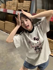 Pure Cotton Short Sleeve T-Shirt for Girls 15-18 Years Old High School Students Three Bars Large Childrens Fashionable Top