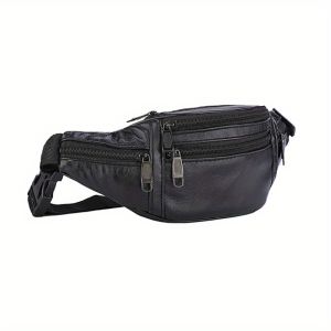 Waist Chest Bag Leather Fanny Pack Men and Women Money Belt Bag Outdoor Cross Body Sports Pouch for Travel Walking Running