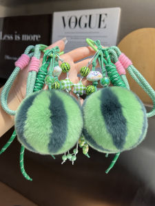 Adorable Real Otter Rabbit Fur Car Keychain Hanging Ornament Small Watermelon Plush Ball Book Bag Decor Birthday Gift