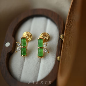 Green Bamboo Node Embedded Diamond Ear Cuff Womens New Style High-End Sensation Summer National Style Fresh out Fashion Jewelry