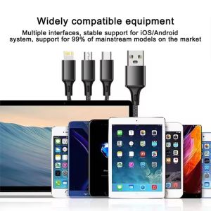 3 In 1 USB Fast Charging Cable 1.2M Type C Micro IOS Multi Charger Cable for iPhone Huawei Samsung Nylon Braided Cord