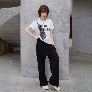 Linen Lace Flare Loose Fit Versatile Trousers