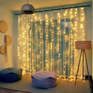 Lampu Gorden Dekorasi Wedding Fairy Light 3x3 Meter 300 LED dengan remot / lampu hias natal / gorden murah tapi mewah / lampu hias tirai gorden / lampu gorden dekorasi wedding / gorden pintu