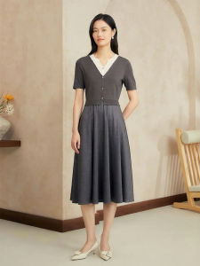 Elegant Faux Two-Piece X-line Waist Slimming Dress