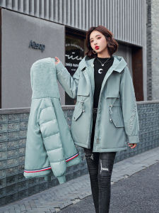 Thickened Cotton Slim Fit Womens Parka Jacket with Hooded Collar Detachable Inner Lining 2023 New Style Korean Version for Students