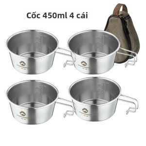 CAMPINGMOON 4 Chiếc Sierra Bộ Bát Và Cốc Bằng Thép Không Gỉ Bộ Đồ Ăn Ngoài Trời Dành Cho Cắm Trại Dã Ngoại Có Túi Đựng Tròn 360ML
