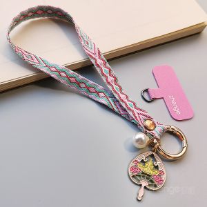 Original Short Ins Artistic Retro Colorful Wristband Phone Strap for Women Outdoor Travel Durable Nylon Braided Line Accessories